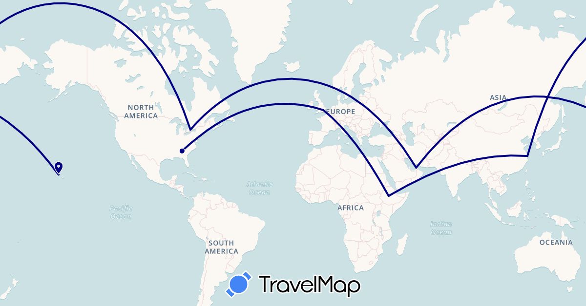 TravelMap itinerary: driving in United Arab Emirates, Canada, China, Ethiopia, United Kingdom, United States (Africa, Asia, Europe, North America)